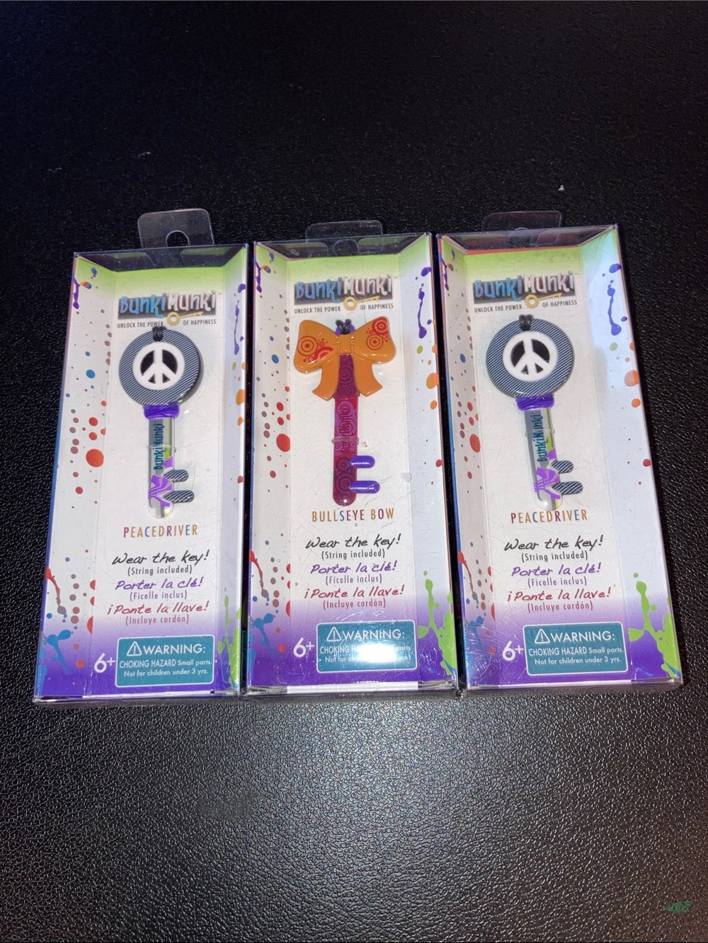Bullseye Bow Charms necklace lot of 3 Bunki Munki Unlock Power Of Happiness key